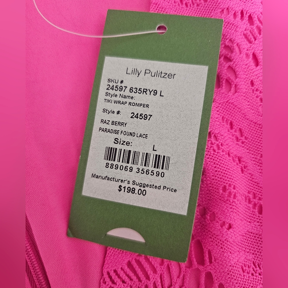 Lilly PULITZER Vibrant Pink Lace Wrap ROMPER - Picture 7 of 15